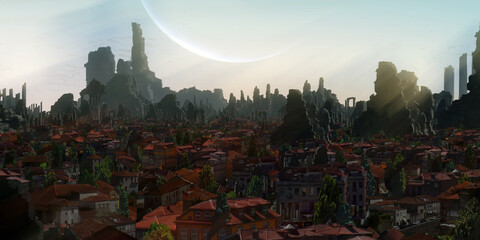 Temple ruins. Medieval stylized scenery. Morning light. © Jakub