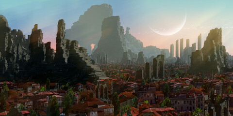 Temple ruins. Medieval stylized scenery. Morning light. © Jakub