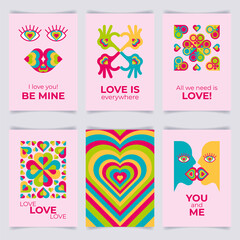 Set of Valentine's day card with simbols of international love and gender equality, LGBT related signs. Flat style, geometry, minimalism, abstraction. Background, poster, banner, flyer, invitation