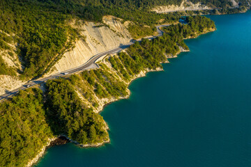 The green shore of Lac de Castillon in Europe, France, Provence Alpes Cote dAzur, Var, in summer on...