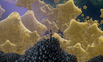 Human standing on an edge. Imaginary world. Alternative realm. Surrealism. Dream like abstract imaginary image. © Jakub