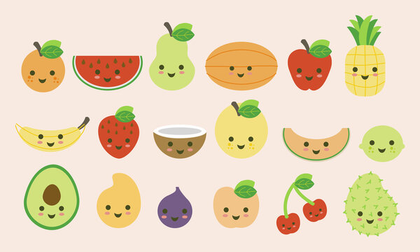 Set de frutas estilo kawai