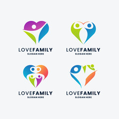 love family logo design collection with abstract human