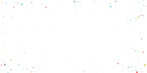 Obraz premium Watercolor confetti on white background. Alive rainbow colored dots. Happy celebration wide colorful bright card. Favorable hand painted confetti.