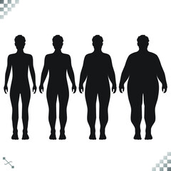 Silhouette Of Fat And Thin Peoples Weight Loss Of Overweight Man or unisex person And overweight Woman non gender generic silhouette adults