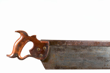 Antique carpentry saw on white background