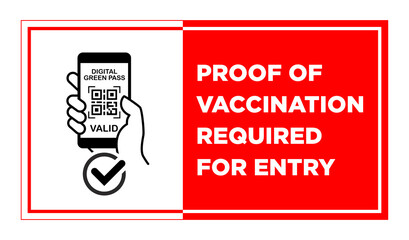 Proof of vaccination required for entry sign. Vector template for cafes, restaurants and retail business