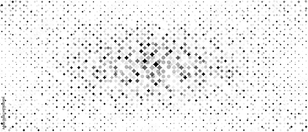Poster halftone mosaic background. monochrome design of chaotic geometric shapes. pattern on the lines. ban