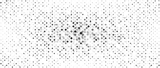 Halftone mosaic background. Monochrome design of chaotic geometric shapes. Pattern on the lines. Banner, poster for technologies, websites, social networks. Vector illustration.