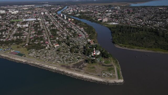 Amazing view of Poti, city on the shore of Black Sea, cityscape, lighthouse, 4k