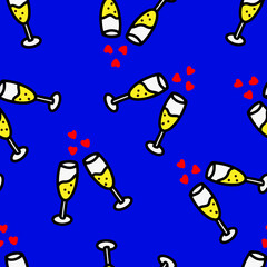 Seamless pattern with champagne glasses. Vector illustration. Design for Valentines Day, New Year, Birthday, Holidays