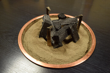 Irori (traditional Japanese sunken hearth) on the table