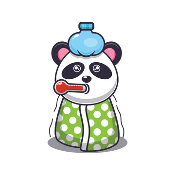 Cute panda sick. Cute cartoon animal illustration.