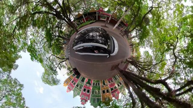 Car traveling on the streets of Holambra, state of S&atilde;o Paulo, Brazil. Touristic and picturesque city.