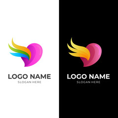 love wing logo design, love and wing, combination logo with 3d colorful style