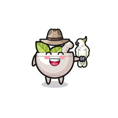 herbal bowl zookeeper mascot with a parrot