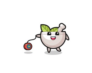 cartoon of cute herbal bowl playing a yoyo