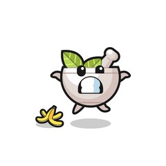 herbal bowl cartoon is slip on a banana peel