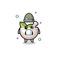cute cartoon herbal bowl with shivering expression