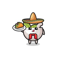 herbal bowl Mexican chef mascot holding a taco