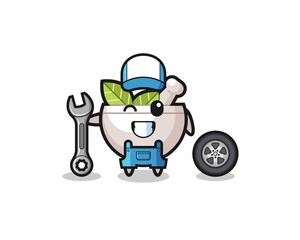 the herbal bowl character as a mechanic mascot