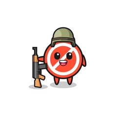 Fototapeta premium cute stop sign mascot as a soldier
