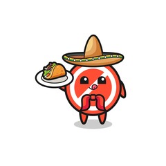 stop sign Mexican chef mascot holding a taco