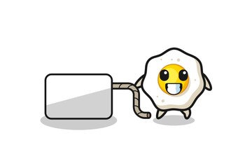 fried egg cartoon is pulling a banner