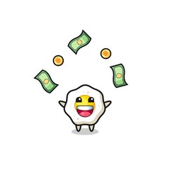 illustration of the fried egg catching money falling from the sky