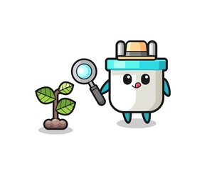 cute electric plug herbalist researching a plants