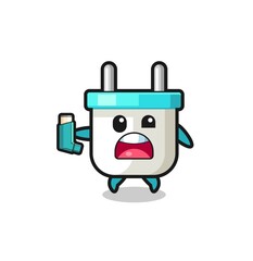 electric plug mascot having asthma while holding the inhaler