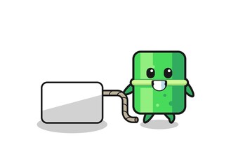 bamboo cartoon is pulling a banner