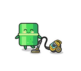 cute bamboo holding vacuum cleaner illustration