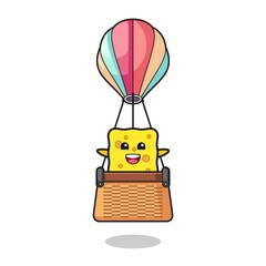 sponge mascot riding a hot air balloon