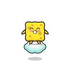 cute sponge illustration riding a floating cloud