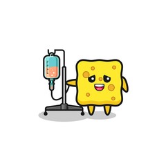 cute sponge character standing with infusion pole