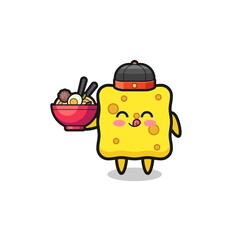 sponge as Chinese chef mascot holding a noodle bowl