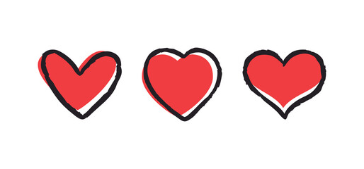 Heart doodle collection. Hand drawn hearts, sketched romance love illustration symbol.