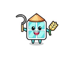 window Asian farmer holding paddy