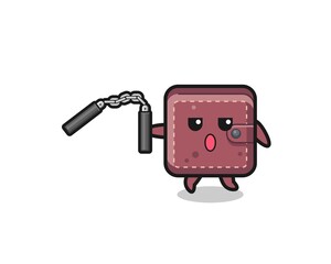 cartoon of leather wallet using nunchaku
