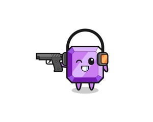 illustration of purple gemstone cartoon doing shooting range