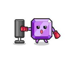 purple gemstone boxer cartoon doing training with punching bag