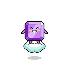 Fototapeta premium cute purple gemstone illustration riding a floating cloud