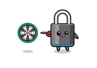 cute padlock is playing dart