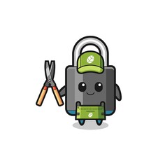 cute padlock as gardener mascot