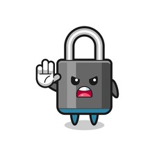 padlock character doing stop gesture