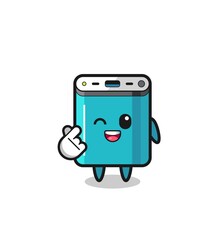 power bank character doing Korean finger heart