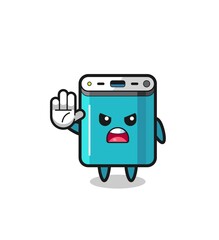 power bank character doing stop gesture