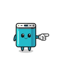 power bank mascot with pointing right gesture