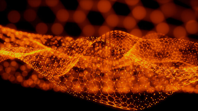 Smart Network and Connection Concept. Orange, Futuristic Digital Style. 3D Render.